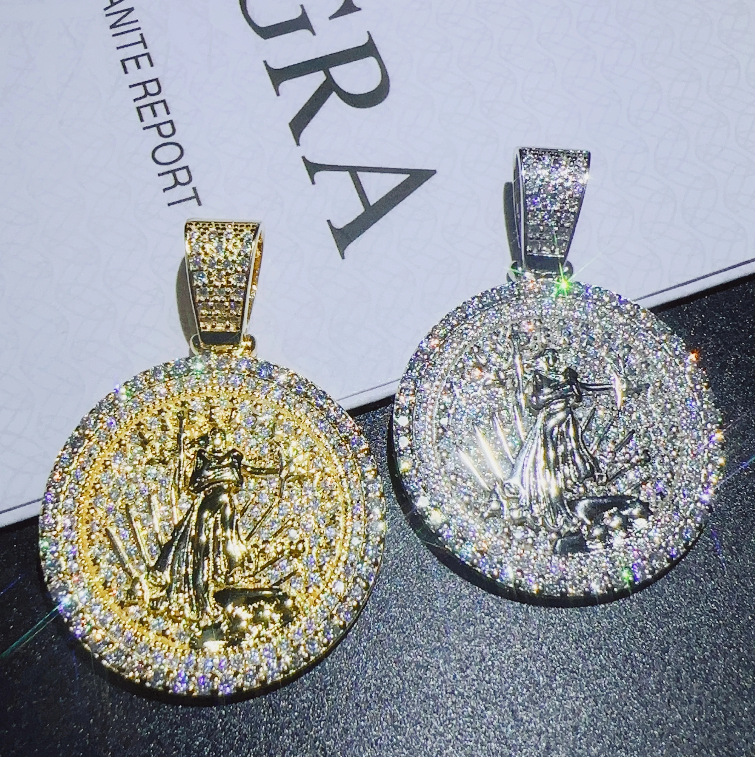 Круглый кулон в стиле хип-хоп с муассанитом, изящная подвеска статуи Свободы для изготовления ювелирных изделий, ожерелье