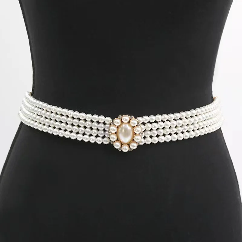 Hot sale  pearl rhinestone sunflower buckle with dresses women pearl belt