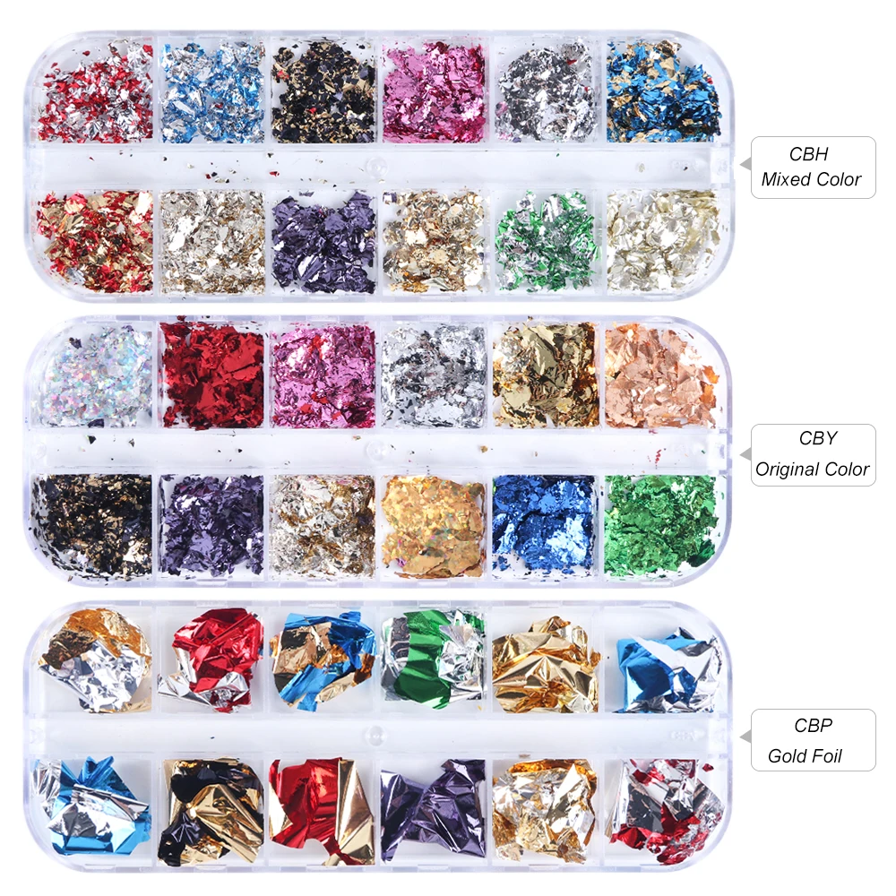 12pcs/box aluminum Irregular mattelic colorful iridescent nail foil flakes