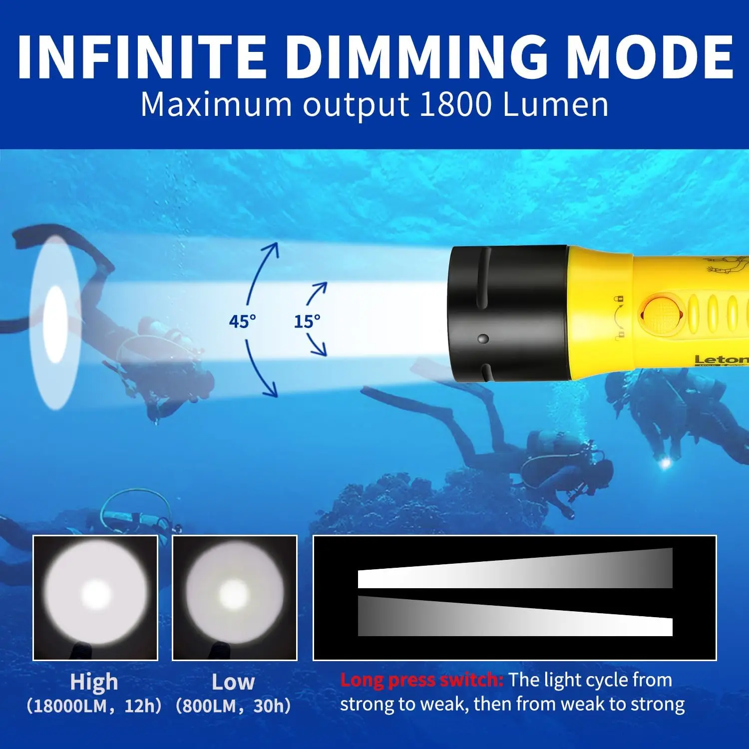linterna de buceo Waterproof 100m Underwater Led Diving Flashlight for Scuba Diving and Underwater Hunting Industrial Use