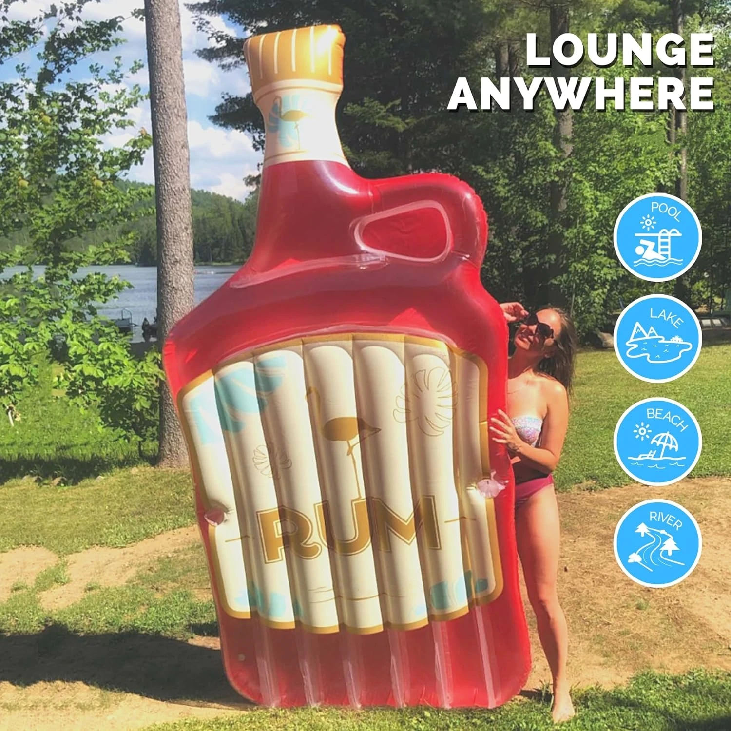 Inflatable Rum Runner Pool Island Red 105 x 54 inches For Adults and Kids Summer Fun Party