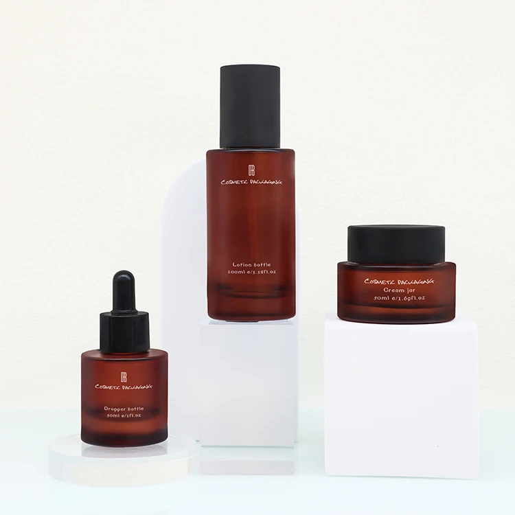 ready to ship press cover dropper glass bottle  jar sets for skin care packaging 100ml 150ml customizable