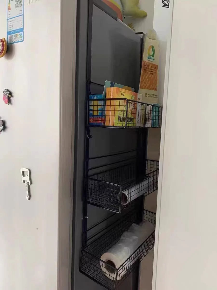 Refrigerator shelf side storage kitchen multifunctional wall-mounted shelf freezer cling film paper towel hanging rack spice