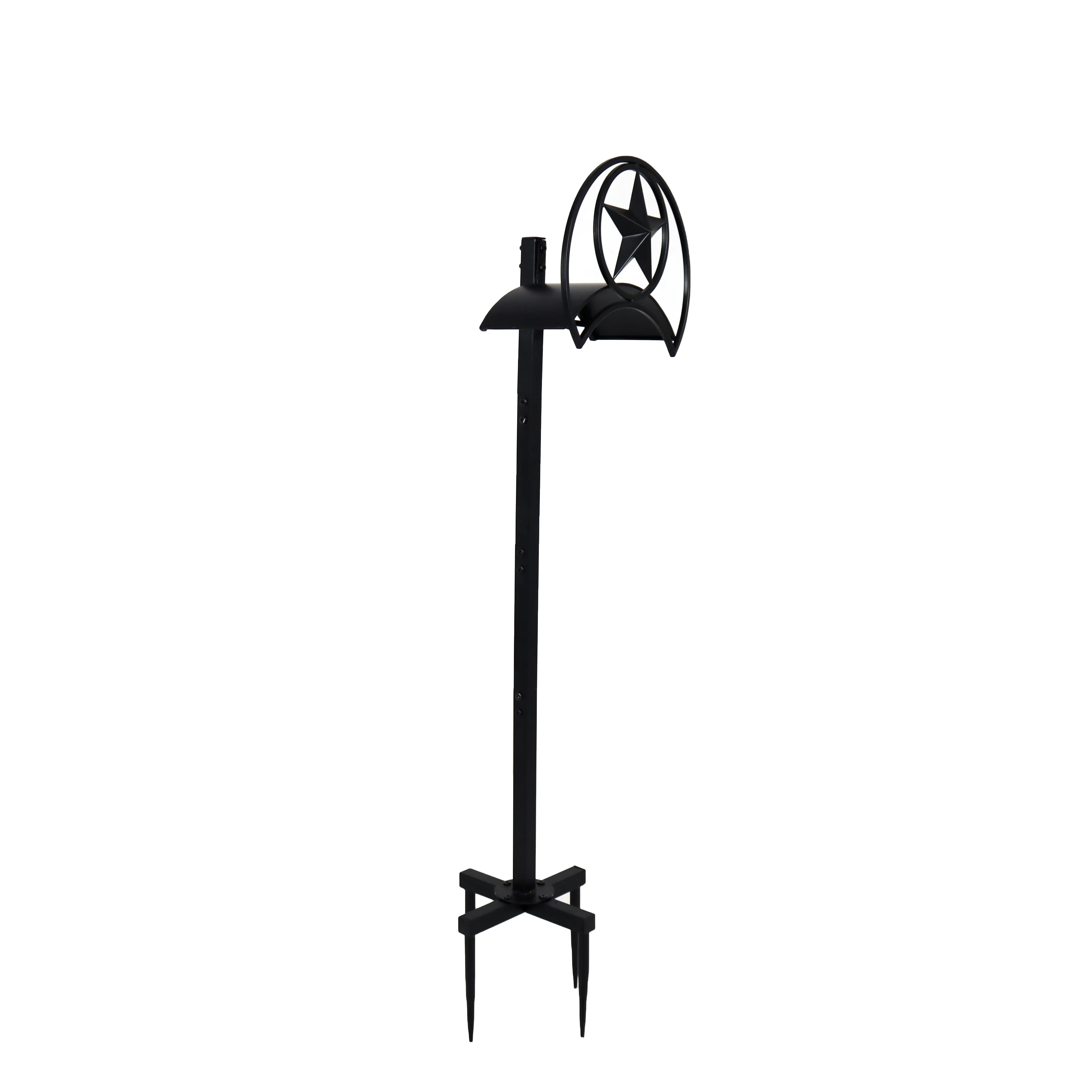 Outdoor Garden Metal Hose Rack with Star Design Black Powder Coating Star Design Wrought Iron Stake Shower Lawn Holder