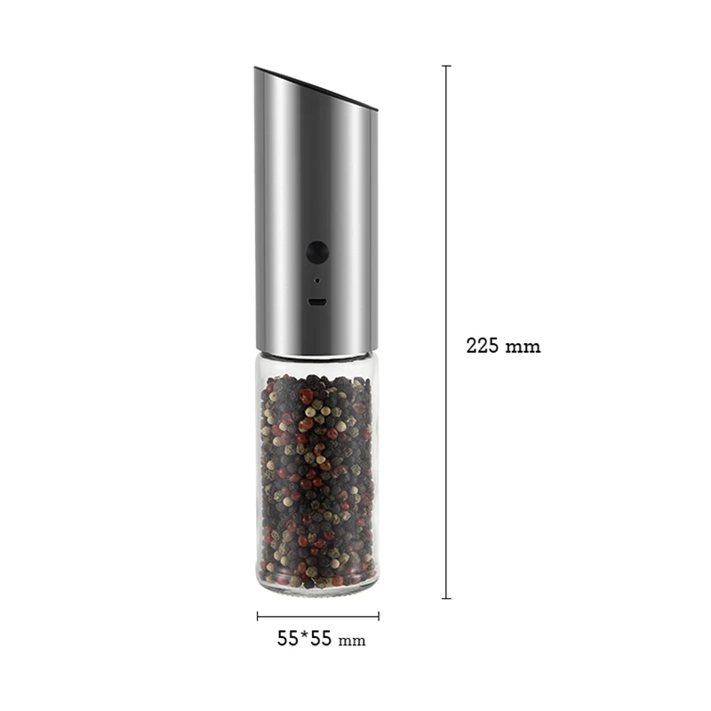 304 Stainless Steel Ceramic Burr Gravity Rechargeable Electric Spice mills set Salt and Pepper with LED Light