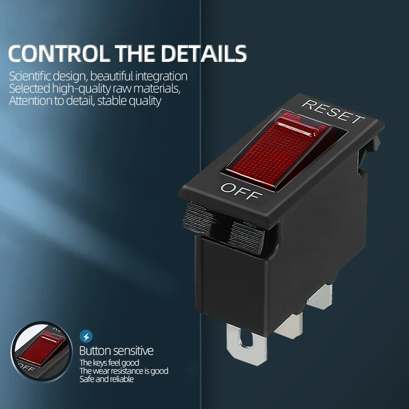 10A rocker switch KCD3 10A 250V 3 pin 2 position overload protection switch