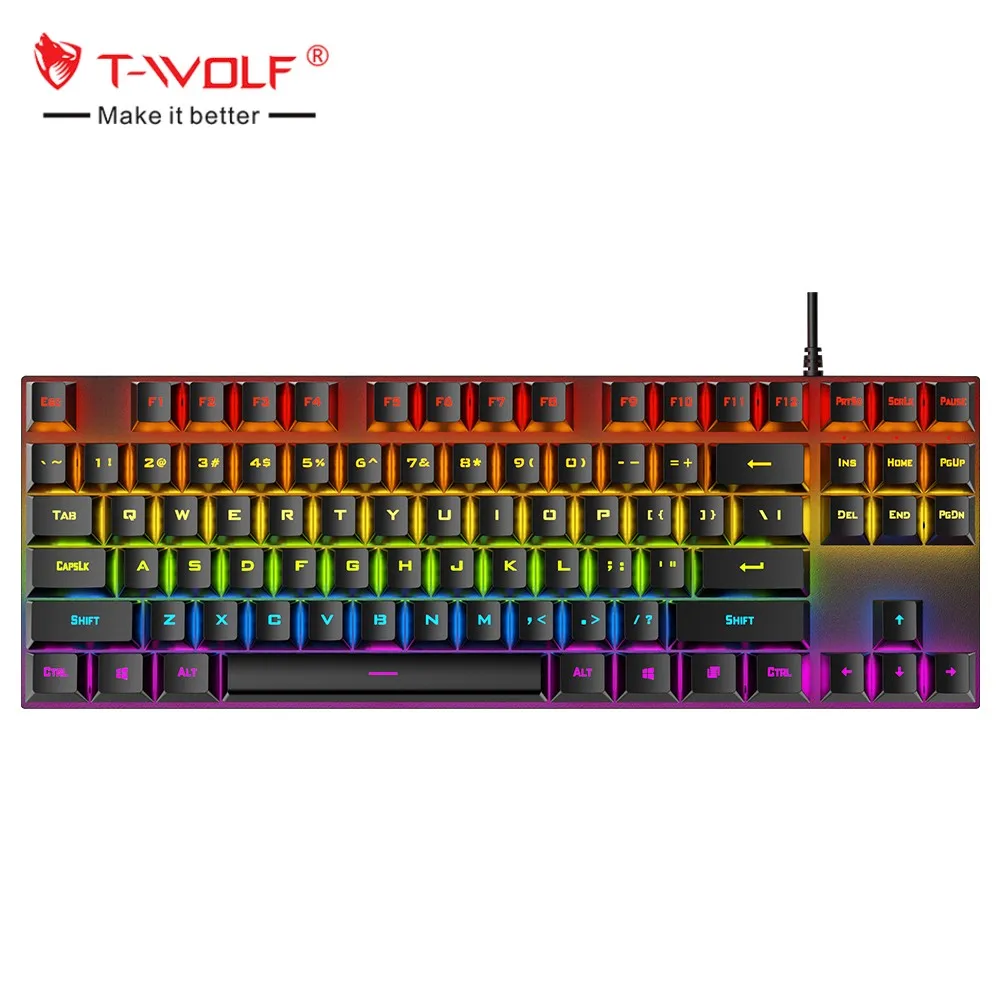 New design TWOLF T18 Multi-color RGB Light 87keys wired mechanical keyboard for Laptop Computer gamer