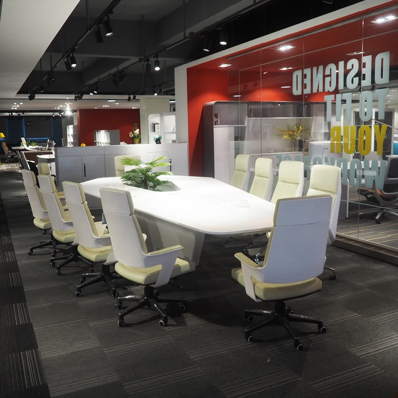 Modern White High Tech Smart Office Furniture 8 10 12 14 16 18 20 Person Customized Boss CEO Meeting Board Room Conference Table