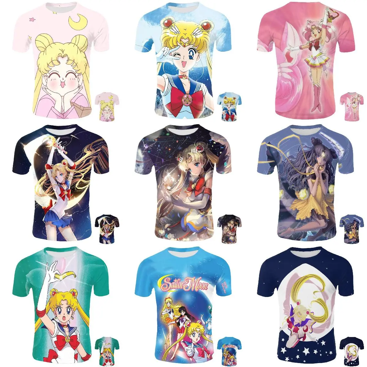 Custom anime Moon Sailor T-shirt Decoration Girl Doll Figure Office 3D printed T shirt Car Decoration