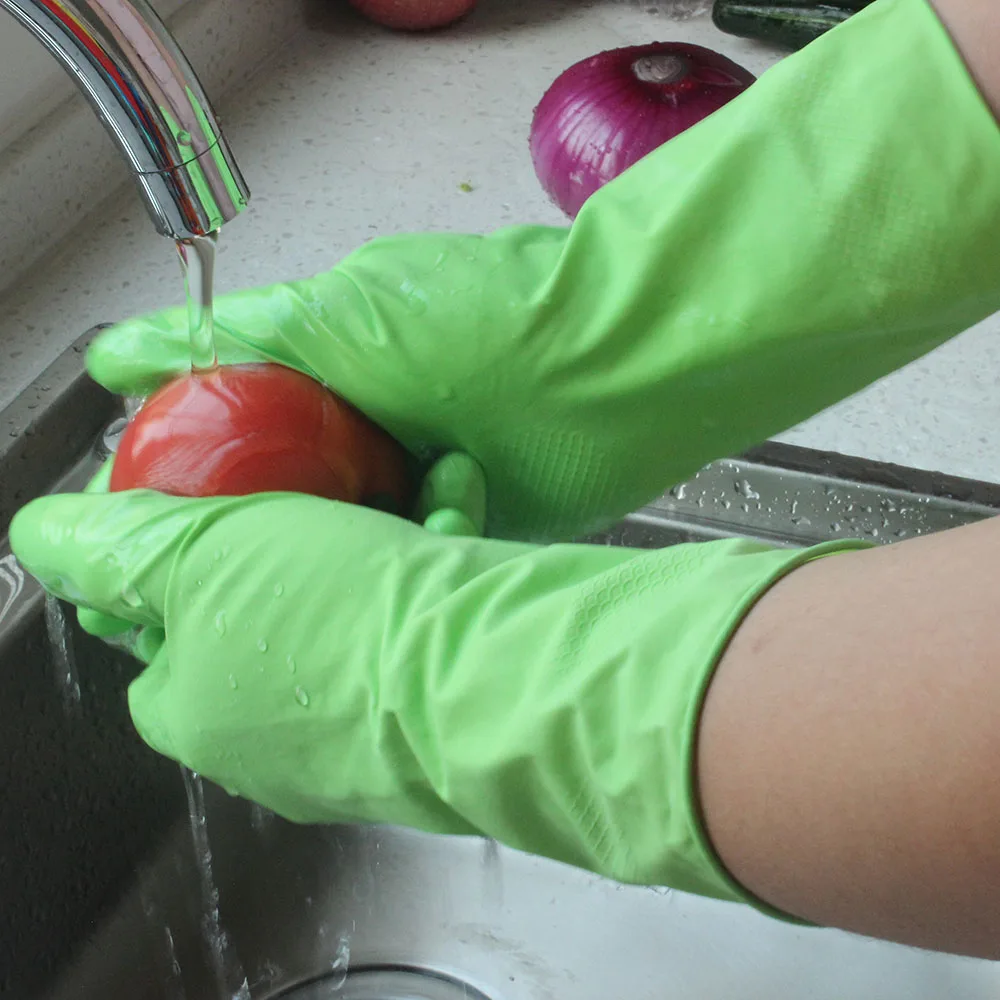low price green breathable wholesale reusable wash kitchen work hand household latex rubber gloves