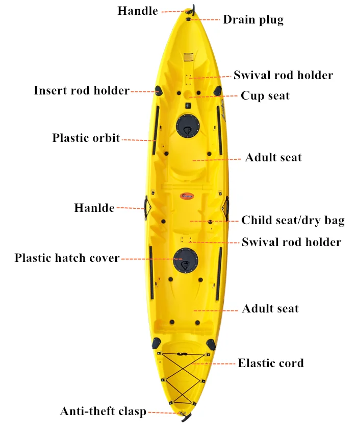 Family Touring Kayak Fishing Kayak For 2+1 Person Double Seat Sit On Top Kayak With Paddle