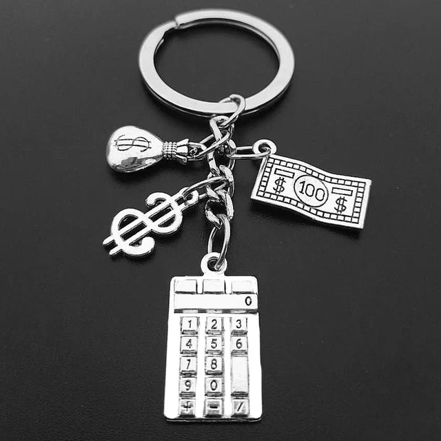 Fashion I Love Money Key Chain Jewelry Metal Abacus Calculator Bag Purse Dollar Pendant Key Ring for Accountant Gift