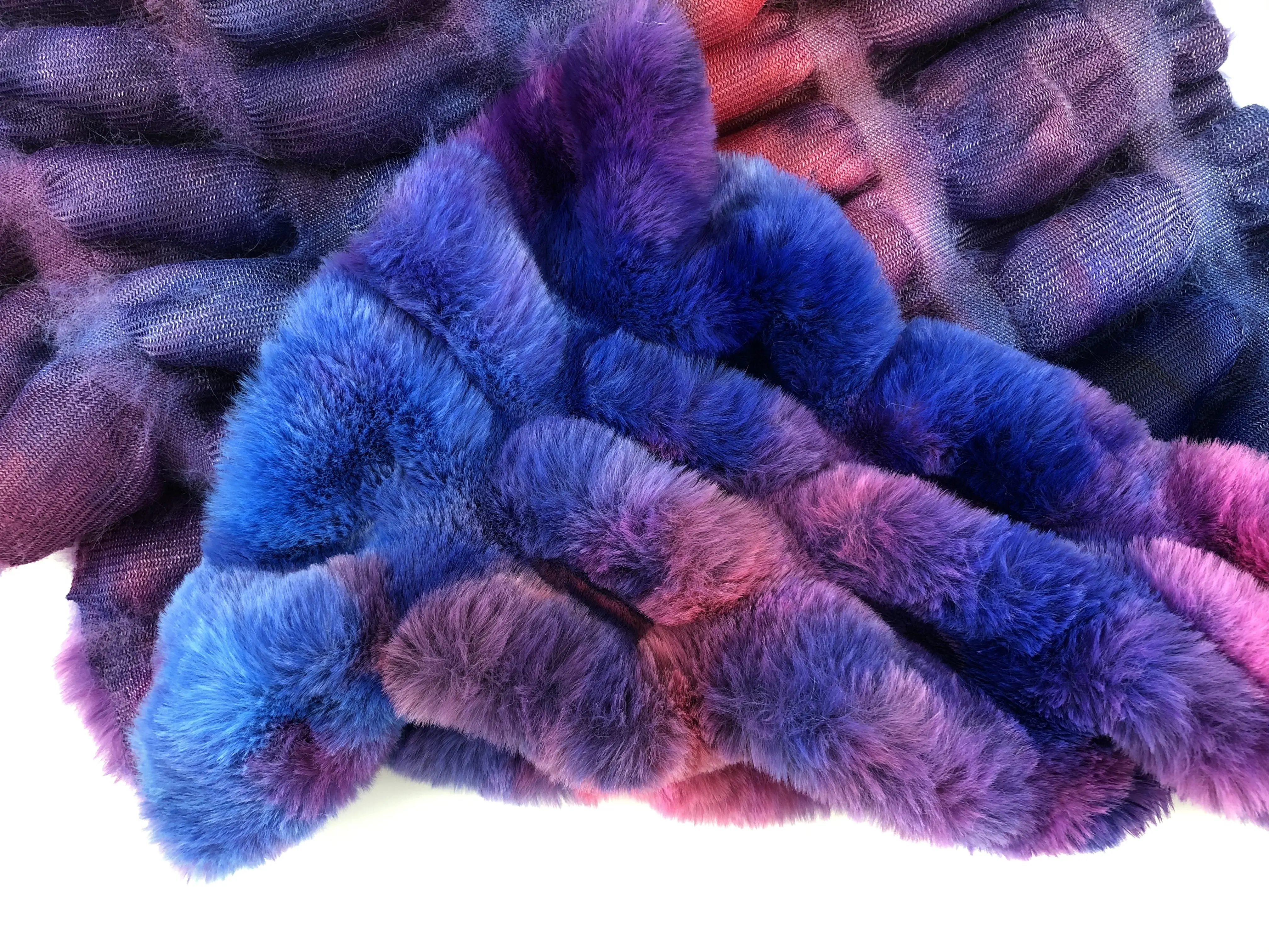 Multicolored Tie Dyed Spandex Rabbit Faux Fur Fabric Bunny Fur for  Garment/Hometextile