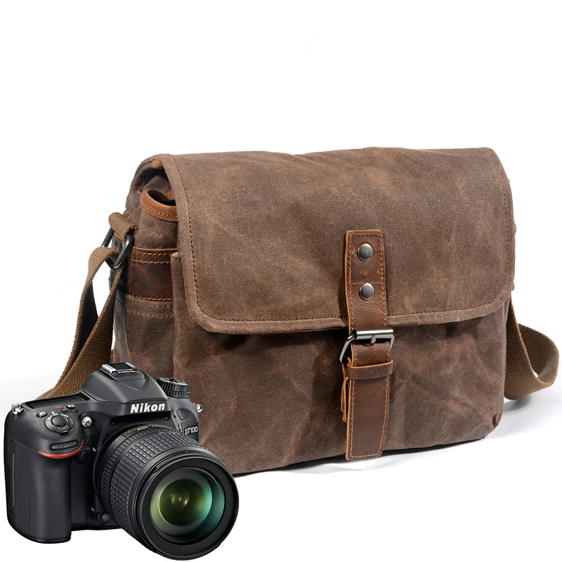 High Quality Waterproof wax canvas Material Single Shoulder Crossbody camera bags for photography