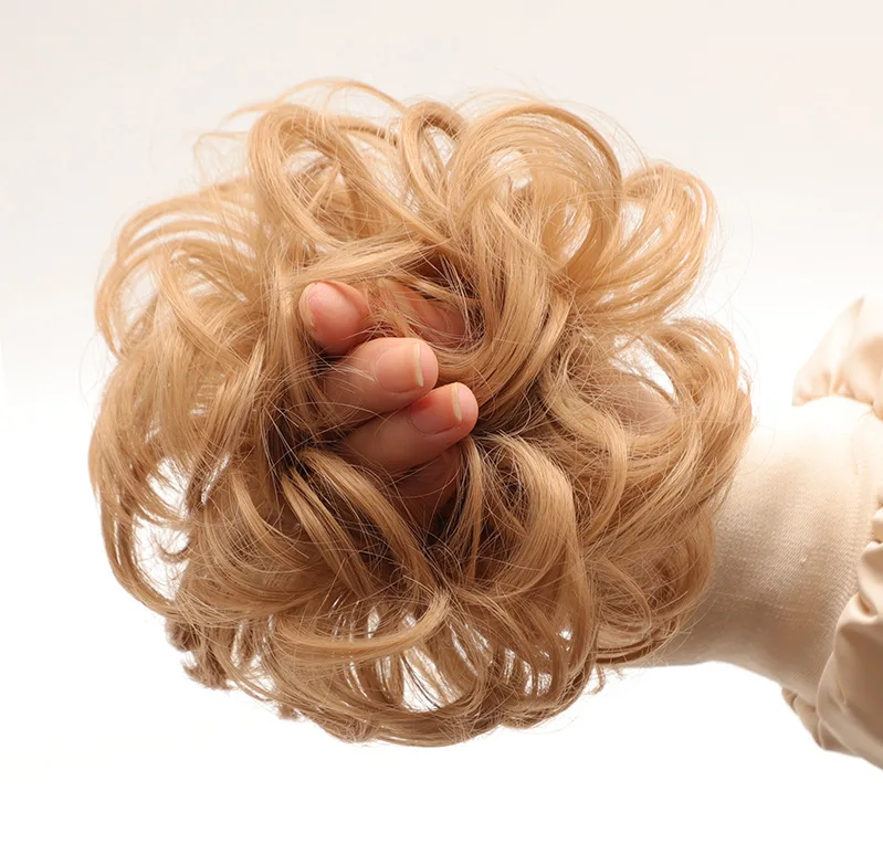 good Quality Wholesale Colors Synthetic Curly Messy Donut Chignon Bun Elastic Rope Rubber Band Hair Extension