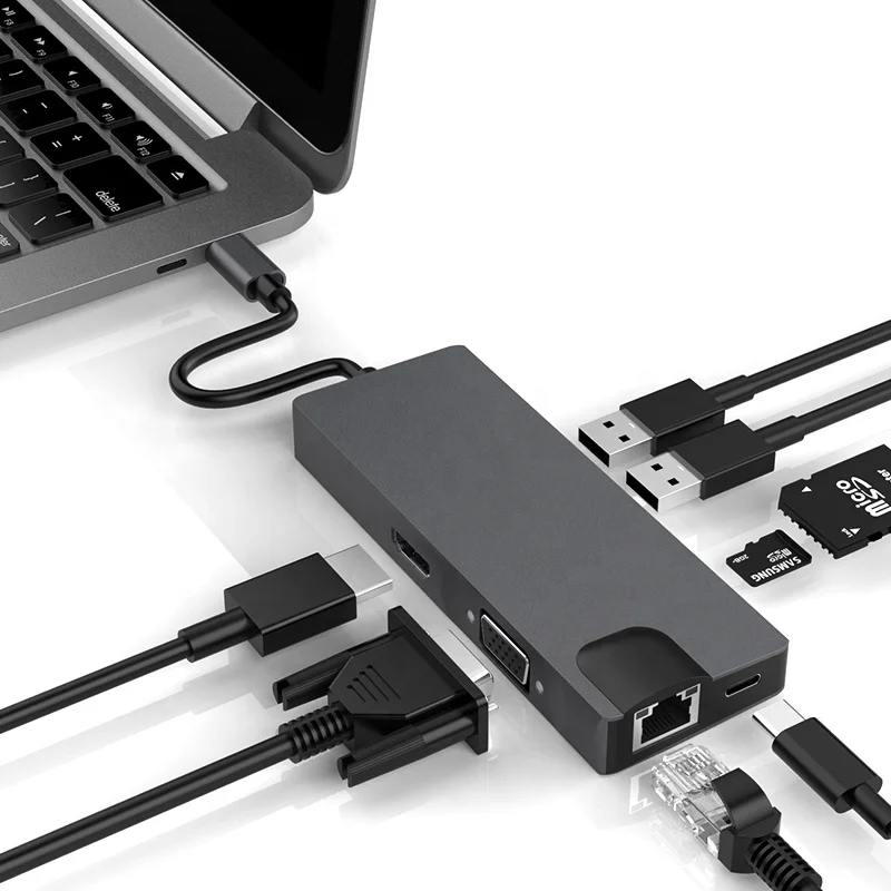Type C Hub 8 In 1 Adapter 4K HD USB 3.0 Card Reader Dongle For MacBook Pro USB Tipo C USB C HUB dock Station