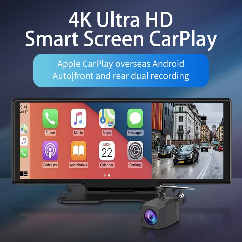 10.26 inch IPS Screen Navigator Multimedia Player Rear Front Car 2K DVR , FM BT WIFI Wireless Android Auto Carplay for Apple