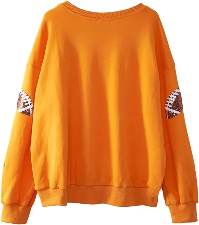Custom Womens Football Sequin Embroidery Loose Fit Sweatshirt Casual Crewneck Pullover Long Sleeve Gameday Tops