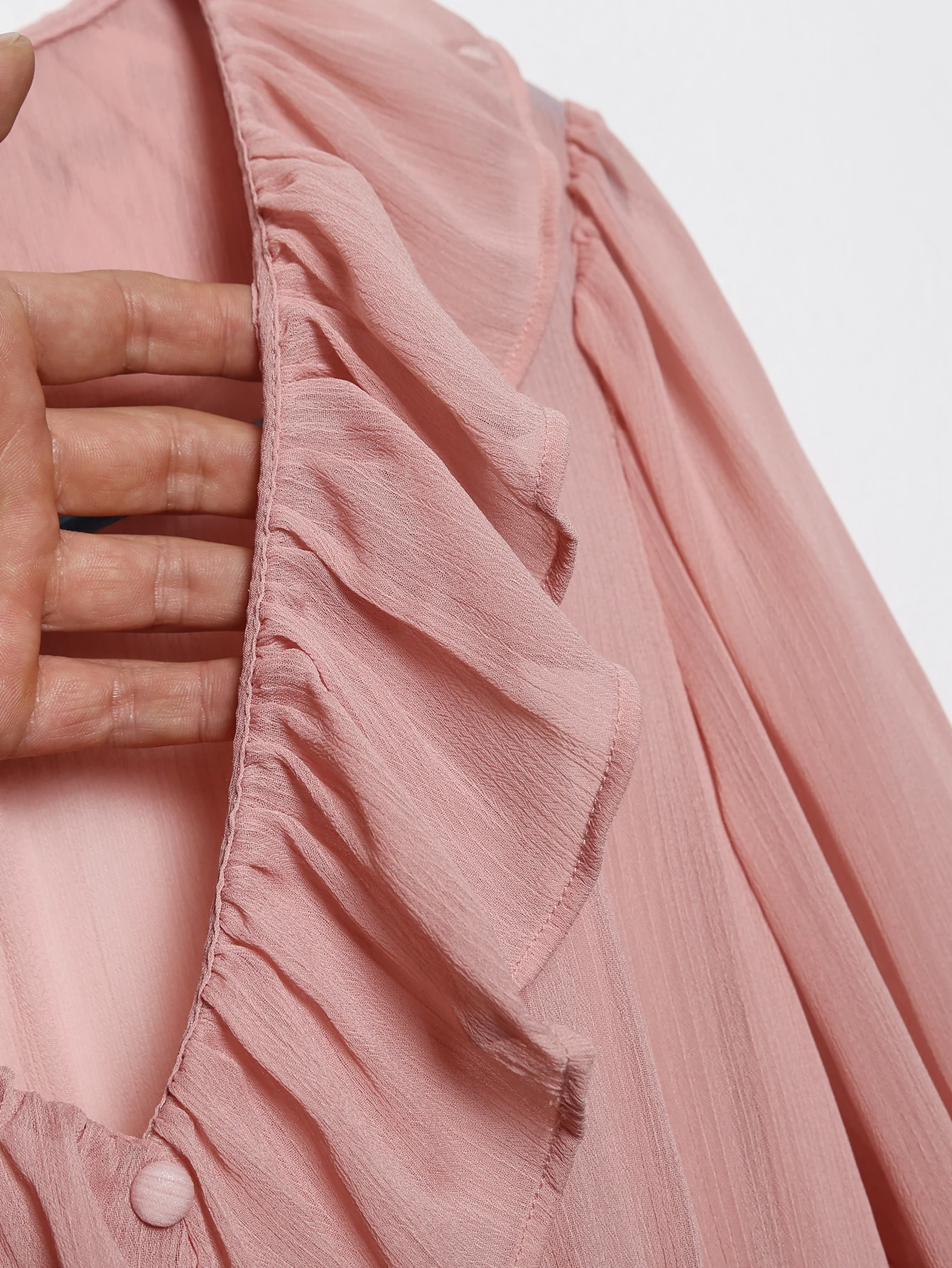 V neck solid color long sleeve front ruffle casual fashion mini dress for women