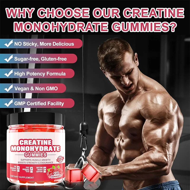 Private Label 120 Gummies Pre Workout Supplement Creatine Monohydrate Energy Gummy  for Muscle Growth