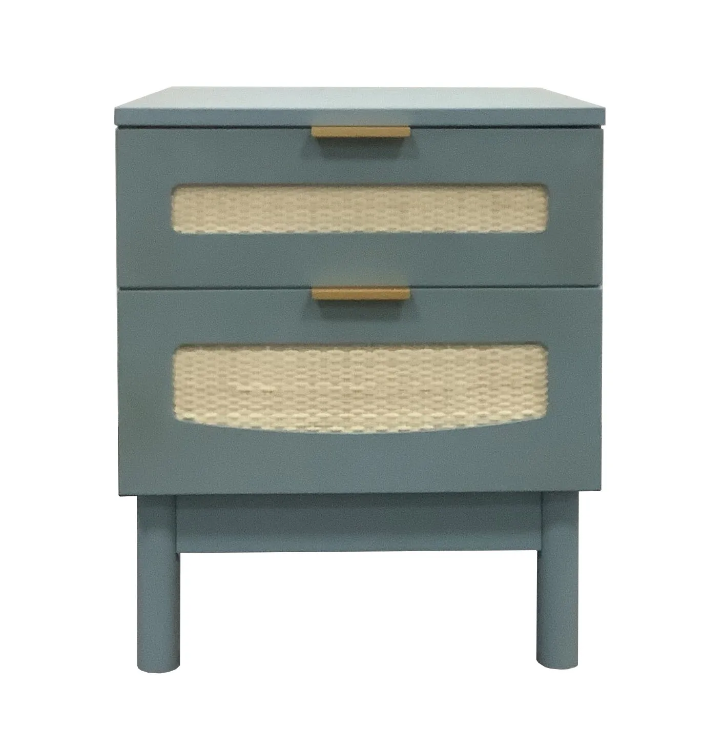 Modern Real Rattan Wooden Bedside Nightstand Side Table with 2 rattan cabinet Drawers Design Blue Customized Wood Style