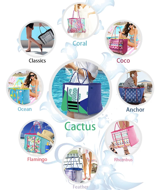 Wholesale Custom Logo Bohemian Crafted Large Neoprene Beach Bag Tote for Summer Water Proof Outdoor Travels straw beach bag