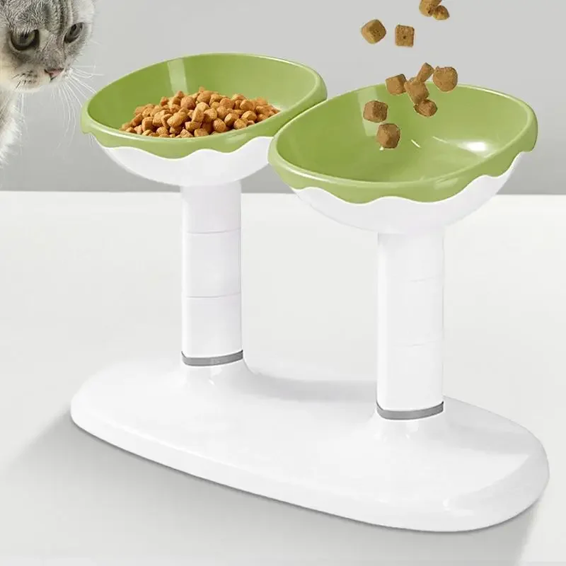 Xianchanpets Adjustable Cream Double Bowl Feeder New Step-By-Step Combination Pet Bowl for Small Animals Water & Food Serving