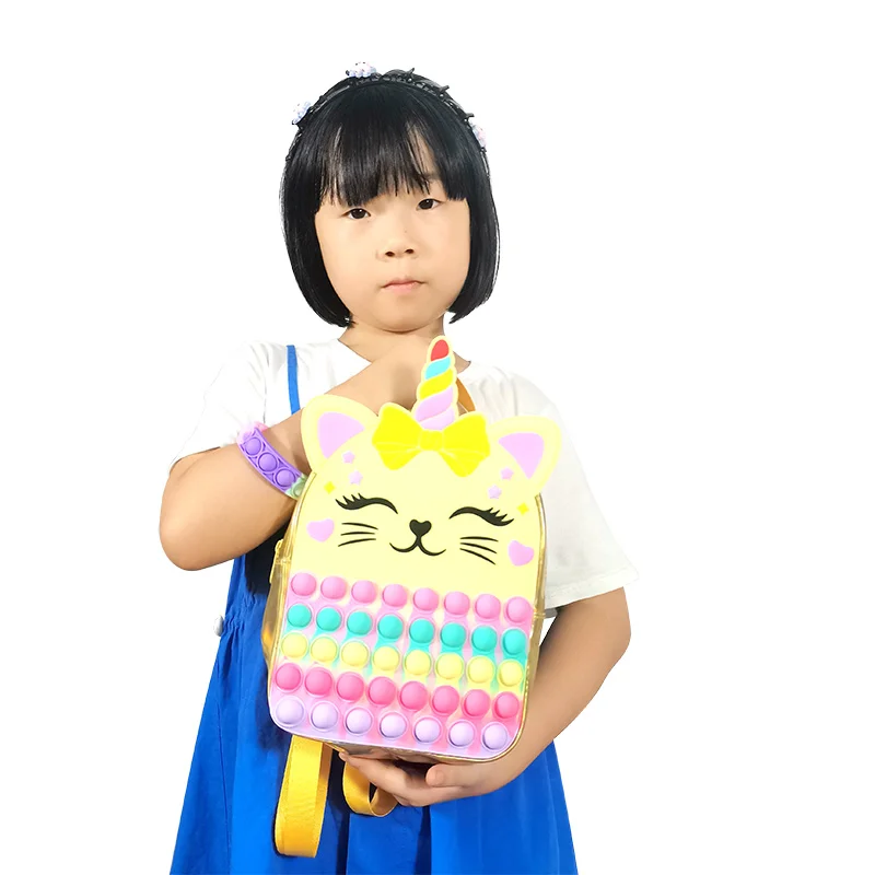 Pop Fidget Toy Backpack Cartoon Pop School Silicone Back pack Bag Purse For Girls Boys With Shoulder strap