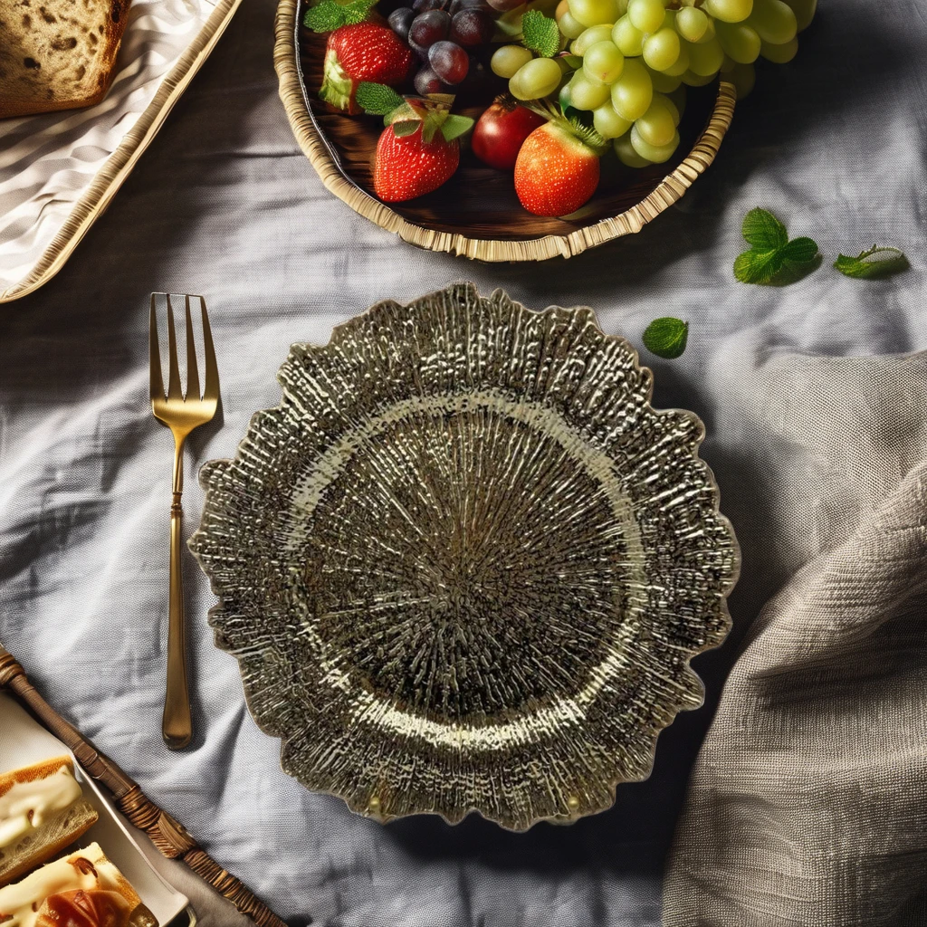 13 Inch Gold Reef Disposable round Plates Unique Sustainable Wedding Decorative Novelty Design Party Food Serving Charger Dishes