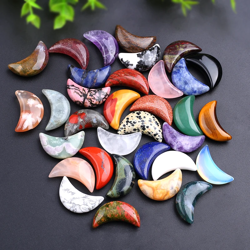 Tiny Crystal Moon Carving Gemstone Moon Rainbow Stone Crescent Moon Shape Engraved Tiger Eye Obsidian Model Decorative Love