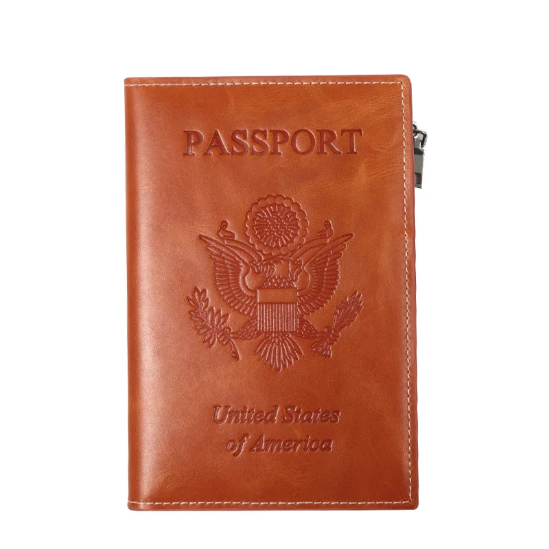 Wholesale Custom Genuine Leather Passport Cover Travel Ticket Slot Sublimation RFID Blocking passport holder With Zipper
