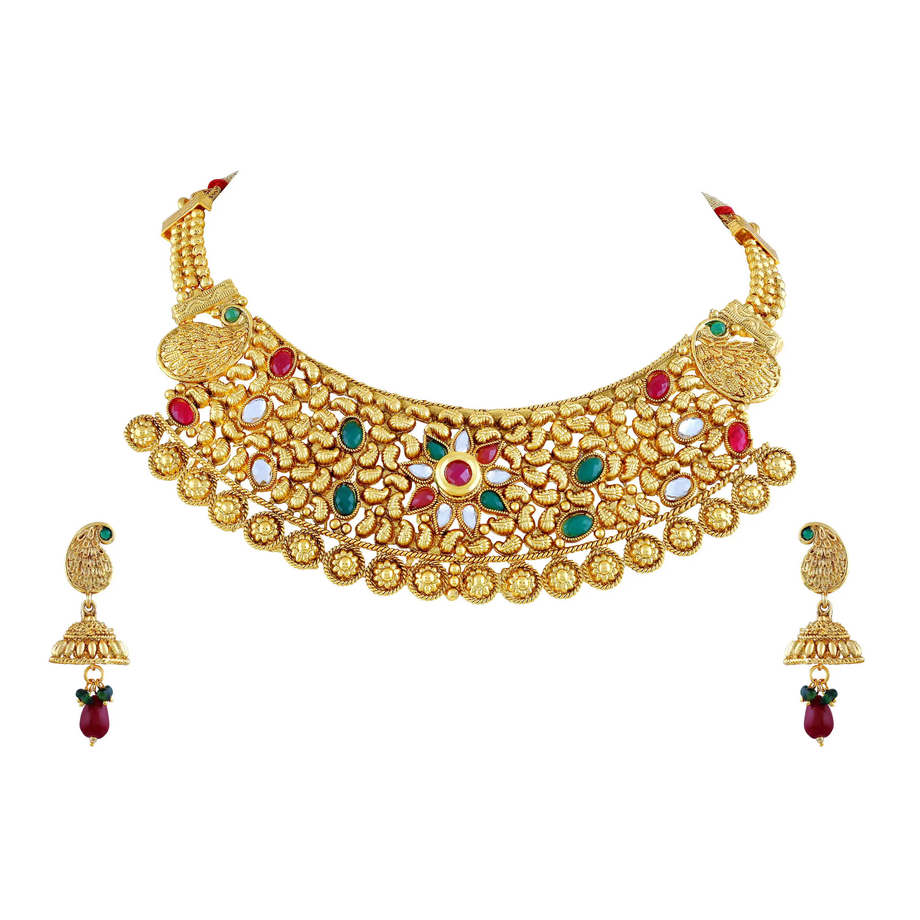 
Wholesale Indian Asmitta Fancy Filigiree Design 1 Gram Gold Plated Choker Style Necklace Set For Women 