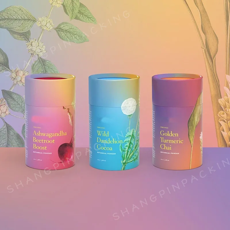 Recycled Flower Tea Packaging Compostable Kraft Paper Tube Paperboard Cylinder Packaging Tea Box