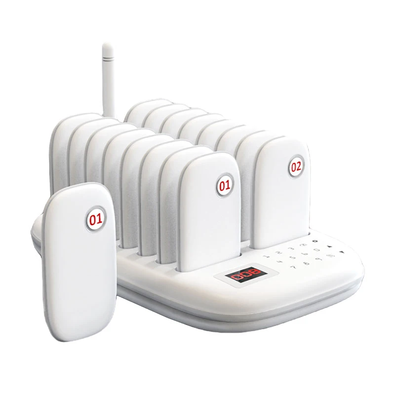 WirelessLinkx Restaurant Beeper Queue Customer Guest 16 White Wireless Pager System For Clinic Coffee Shop Church Food Truck