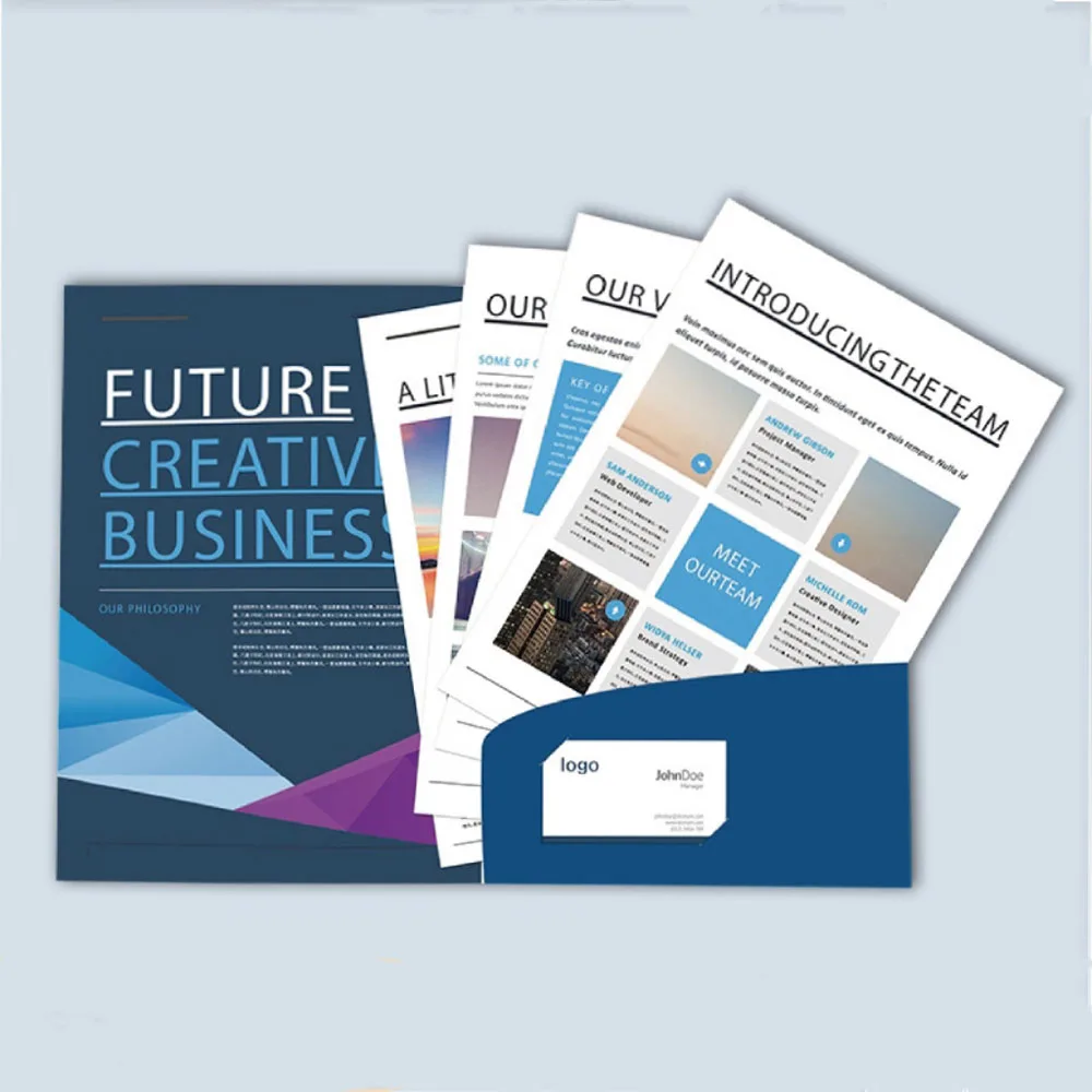 Customize Size Business Card Slot Paper File Document Presentation Folder with Logo