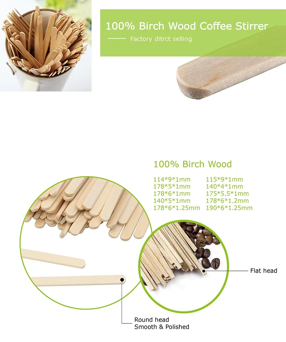 Eco friendly food grade disposable bamboo wooden tea coffee stirrer sticks