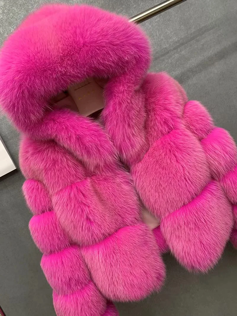 Luxury Winter Rare Fox Fur Coat Women Real Natural Fox Fur Collar Down Doat Women