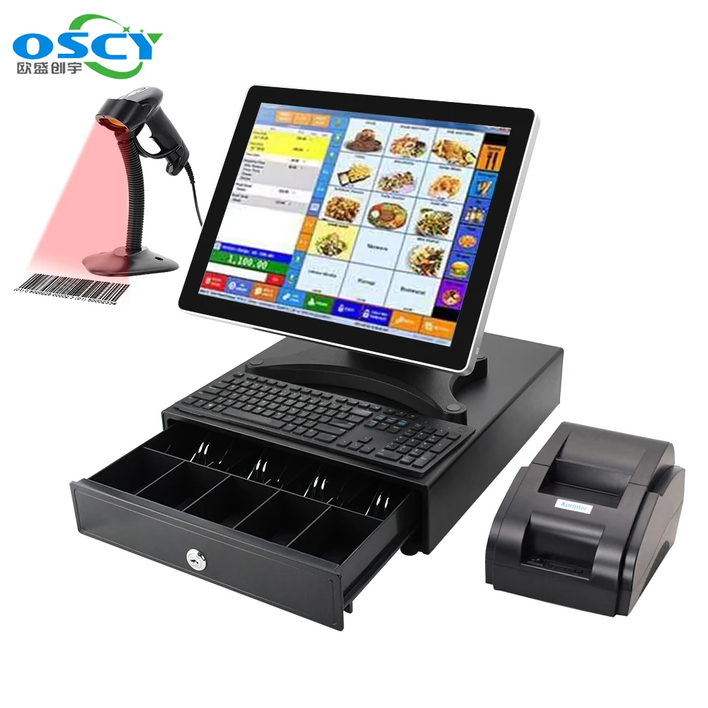 Custom Waterproof All In One Cashier Machine Pos System Win10 win11 with Cash Drawer For Restaurant