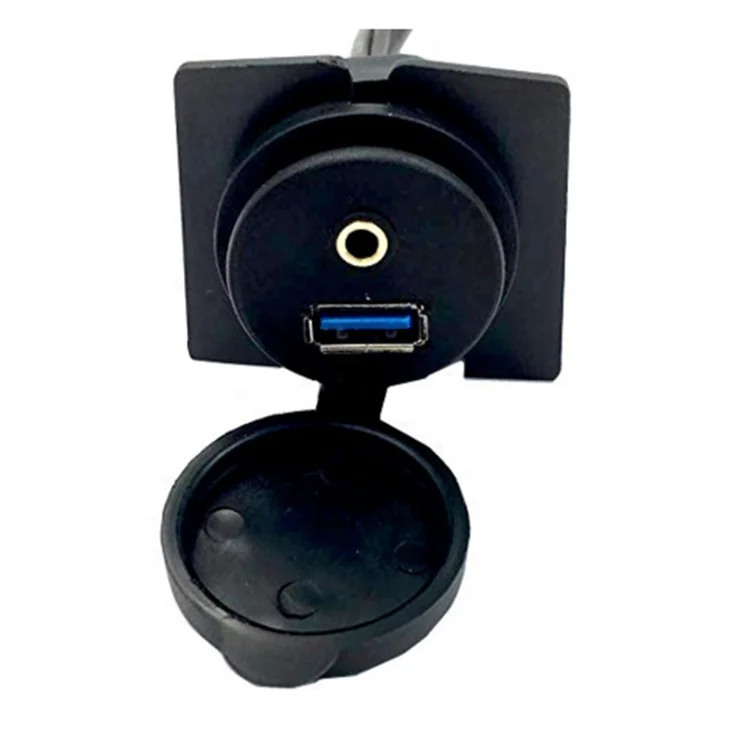 USB 3.0 & 3.5mm AUX 2 RCA Male to USB and 1/8 Audio Stereo Female Dash Panel Mount Extension Code for Car Bike Boat Motorcycle