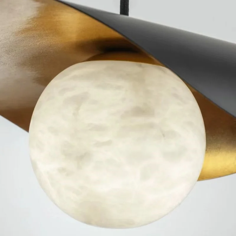 Industrial Alabaster LED Pendant Light Metal Black/Gold Hanging Lamp for Dining Room Bedside Lighting