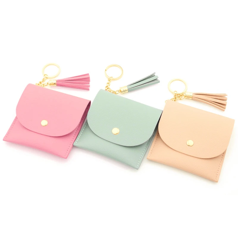 Custom Logo Mini Stitch Keychains Bag Wristlet Wallet Pendant Simple personalized Promote PU Leather Bucket Coin Purse Keychain