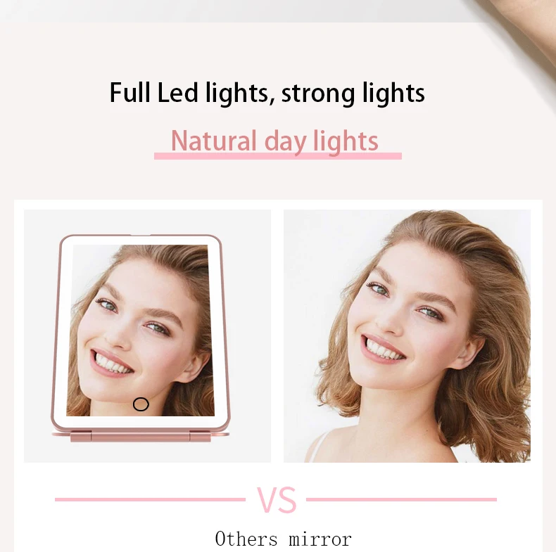 hot sale  Vanity Led Lighted  cosmetic mirror Travel Makeup Mirror Foldable Magnified Make Up Mirror With Lights