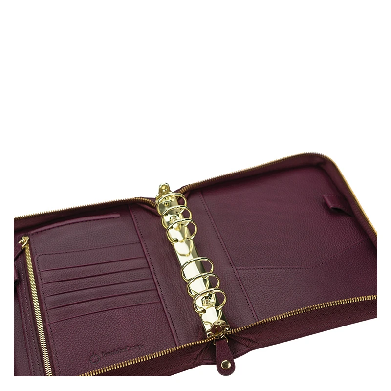 A4 A5 Genuine Leather Binder Planner Portfolio with Ring and Zipper