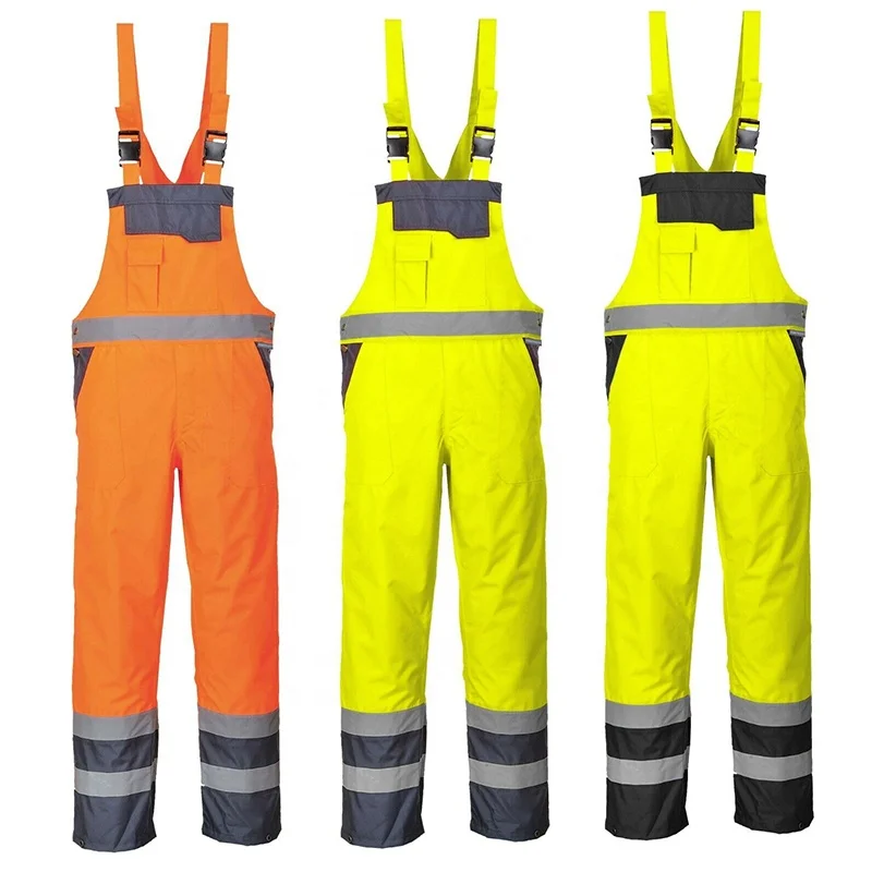 Winter Hi Vis Coverall Bib Pants Cargo Fluorescent Safety Trousers Workwear