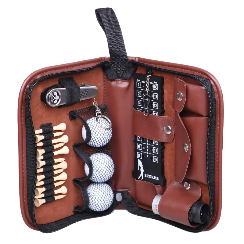 Wholesale Multifunctional Golf Accessories Tool Kit Portable Mini PU Leather Golf Accessory Bag Golf Gift Set For Men And Women