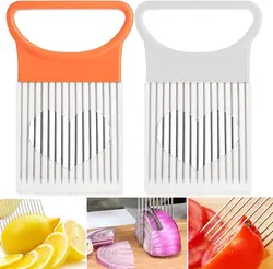 2PCS Kitchen Cutting Tool Slicer Holder Firm Grip Stainless Steel Fork Slicing Cutter Lemon Tomato