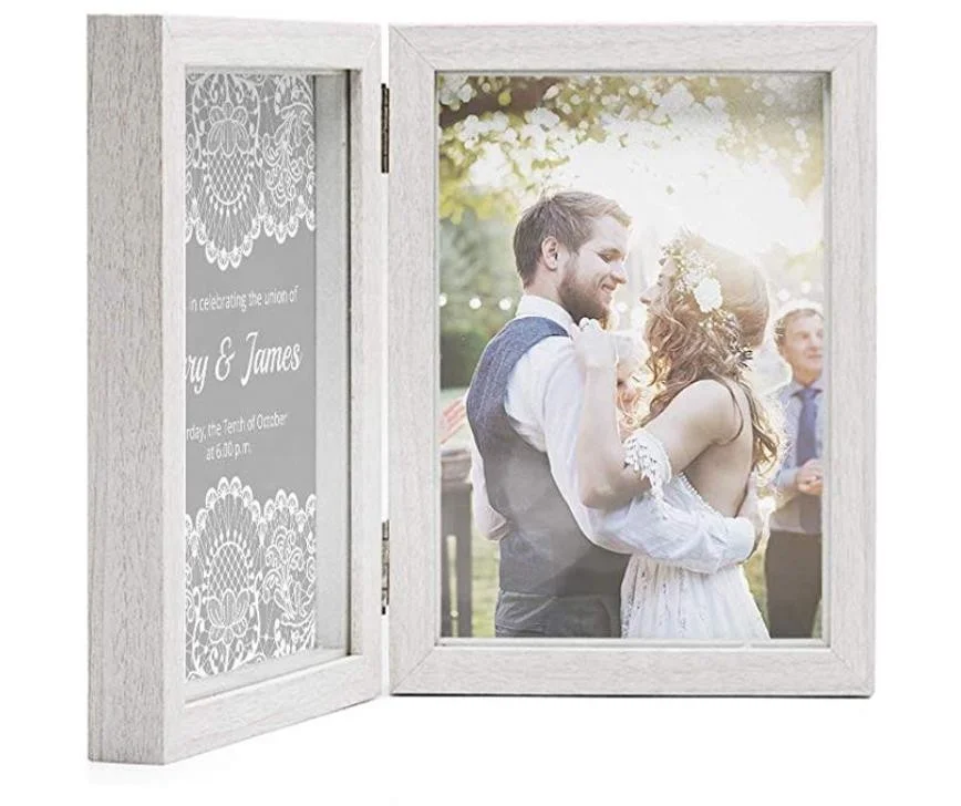 Новая стильная двойная фоторамка 5x7 белые деревянные откидные фоторамки коллаж теневая коробка 2 отверстия Элегантные Свадебные Уникальные подарки