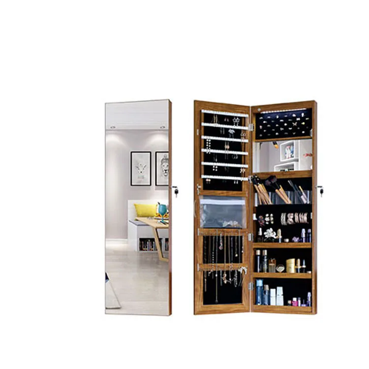 LED light display jewelry armoire cabinet standing full screen mirror makeup lockable armoire