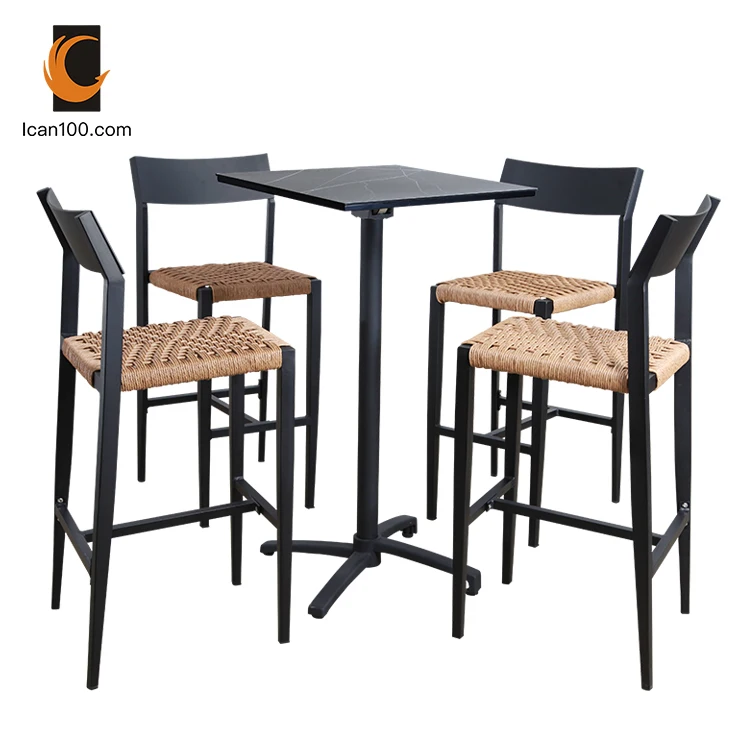 Hot Design Cheap Outdoor Dining Rattan Bar Furniture Restaurant Table And Chair Bar Table Set Rattan Furniture Dining Set