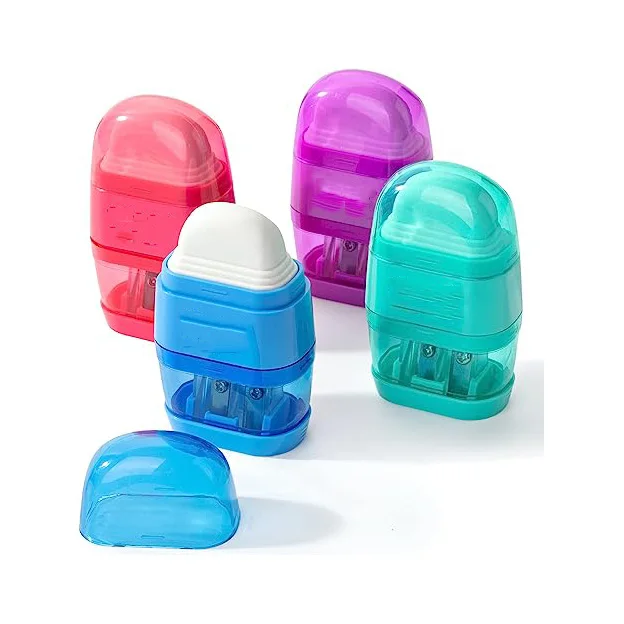 Многофункциональная детская ручная пластиковая ручная точилка с двумя отверстиями и ластиком